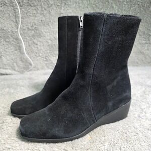 La Canadienne Suede Wedge Boots Black Square Toe Waterproof Womens 5 Excellent